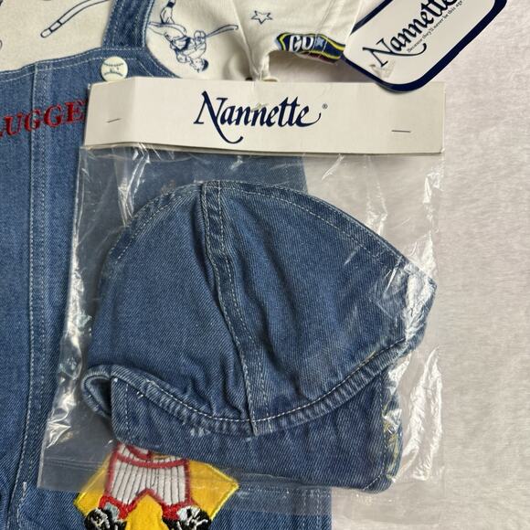 Vtg Baby Boy Baseball Overall Romper Outfit Hat Size 3-6 Months Retro Shortalls - Picture 3 of 6